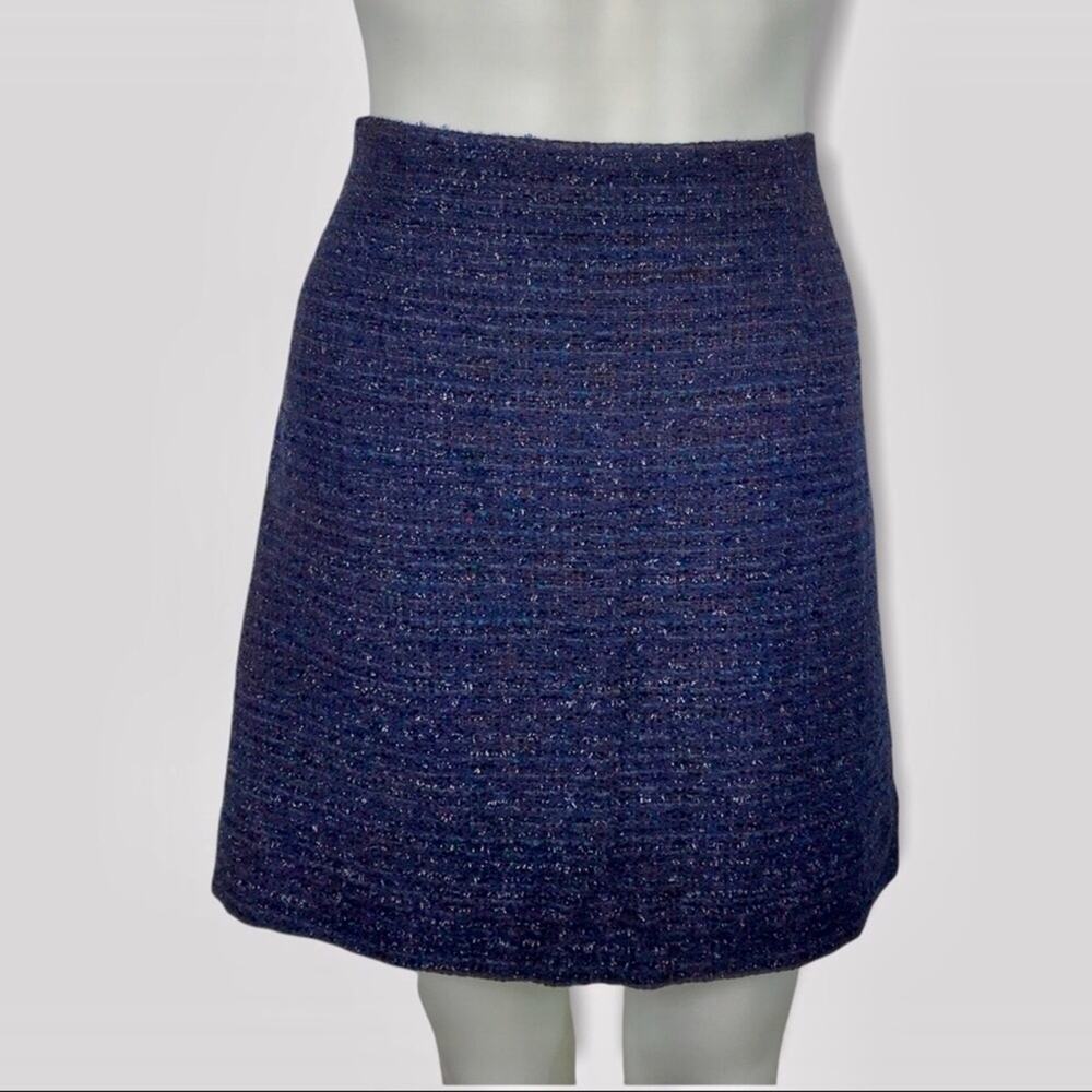 Club Monaco Navy Blue Metallic Skirt A-line Tweed Above Knee